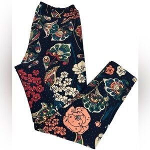 LuLaRoe Navy Leggings with Coral Floral Print
